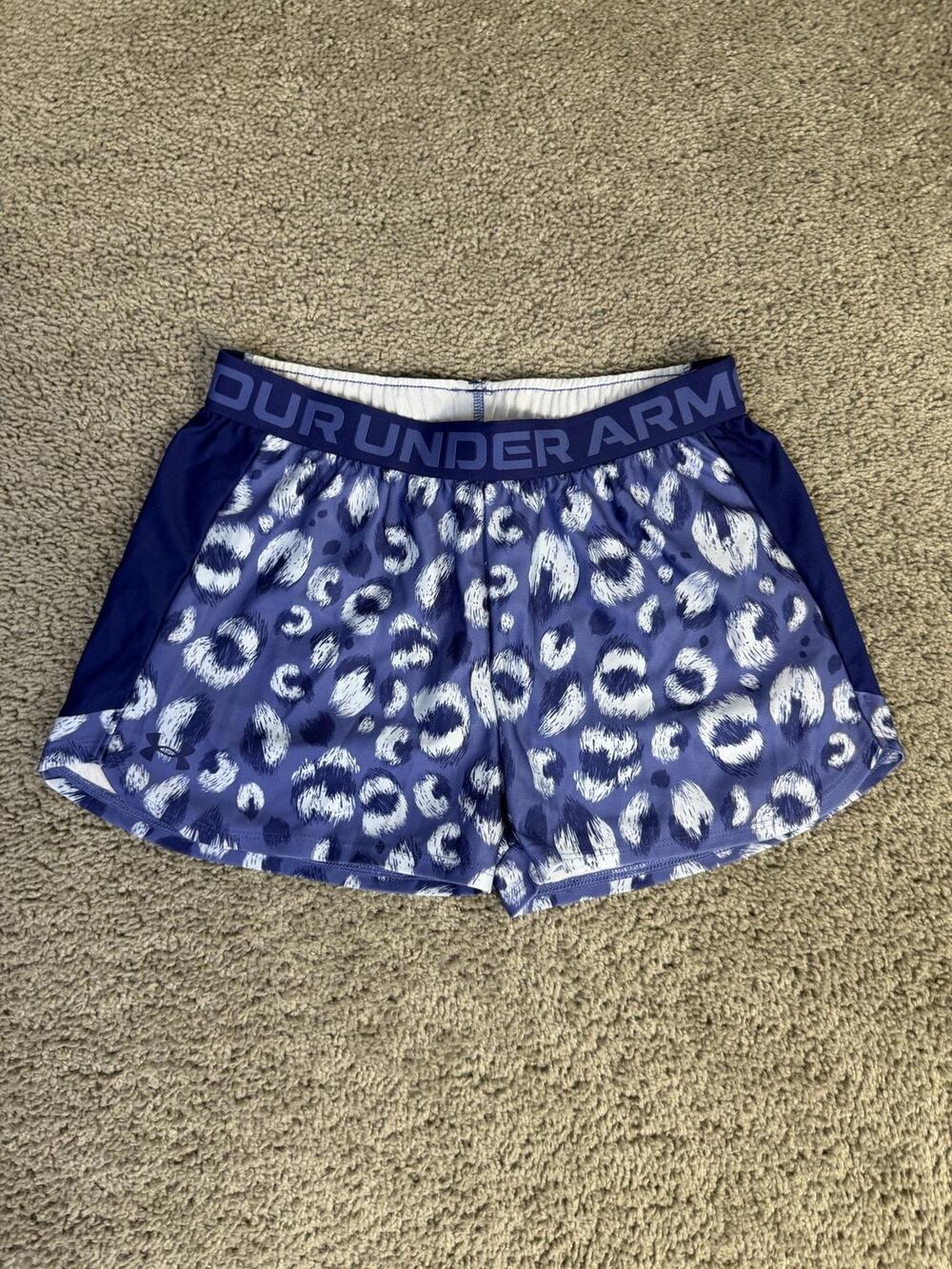 Under Armour Shorts Girls L Purple Animal Print Athletic Mesh 3 Inseam